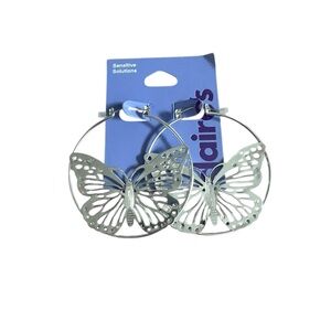 Claire's Silver Butterfly Hoop Earrings - Silver